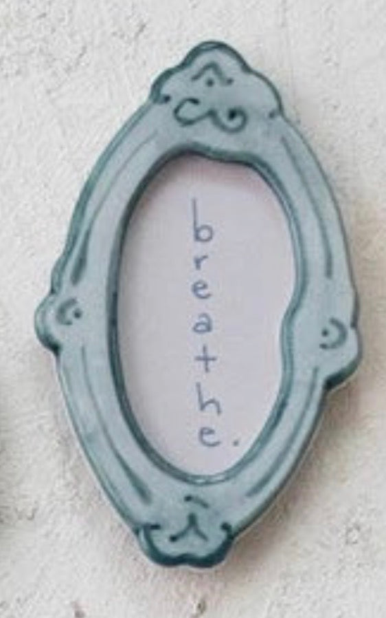 Hand-Painted Stoneware Mini Photo Frame Magnet w/ Word/Saying, 10 Styles