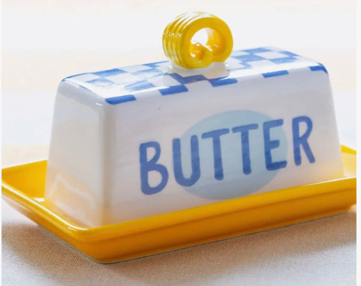 Blue Check Butter Dish
