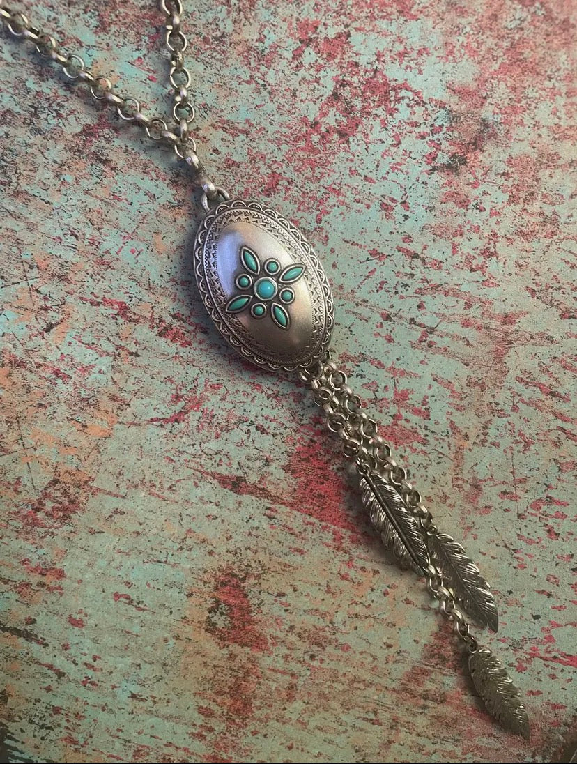 Concho & Feather Charm Necklace