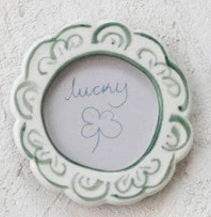 Hand-Painted Stoneware Mini Photo Frame Magnet w/ Word/Saying, 10 Styles