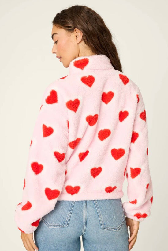 Heart Print Plush Pullover