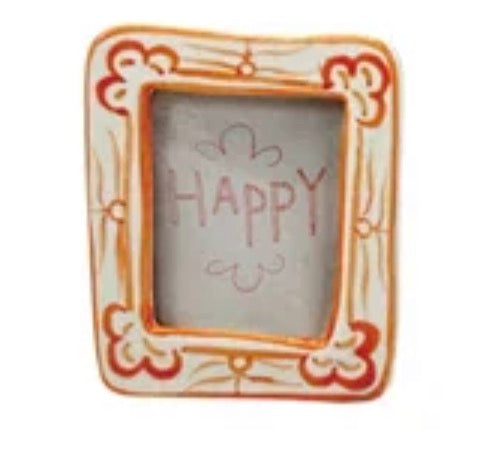 Hand-Painted Stoneware Mini Photo Frame Magnet w/ Word/Saying, 10 Styles