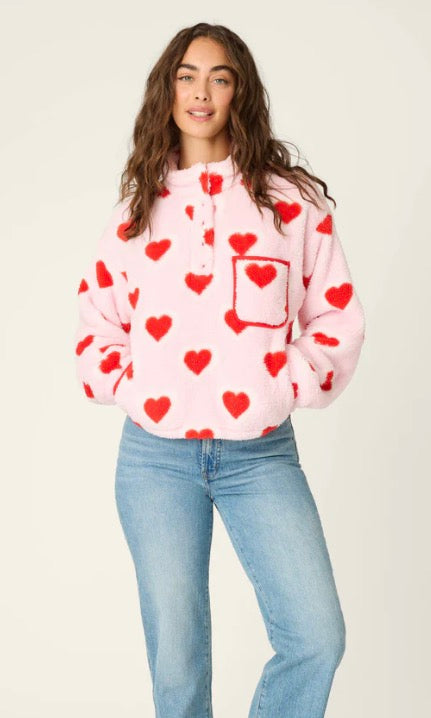 Heart Print Plush Pullover