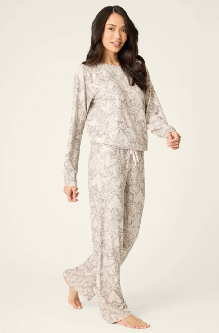 Snakeskin Heart Print Peachy PJ Set