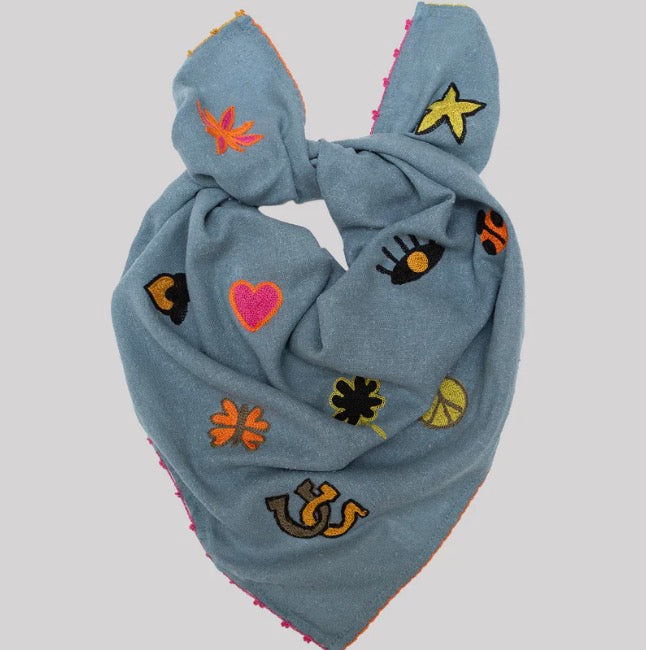 Embroidered Silk Noil Bandana (Assorted)
