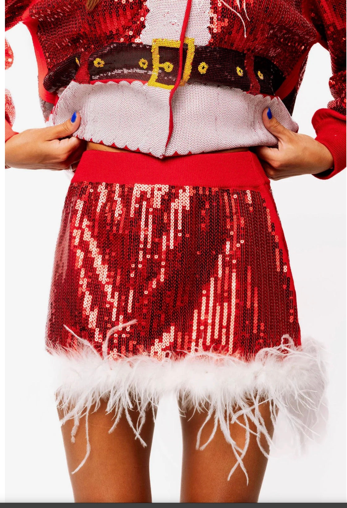 Feather Trim Santa Skirt
