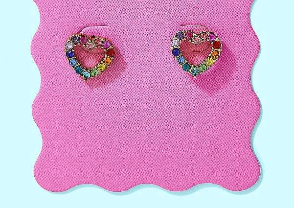 Stud Earrings - Hearts w/ Rainbow Gems - Mae