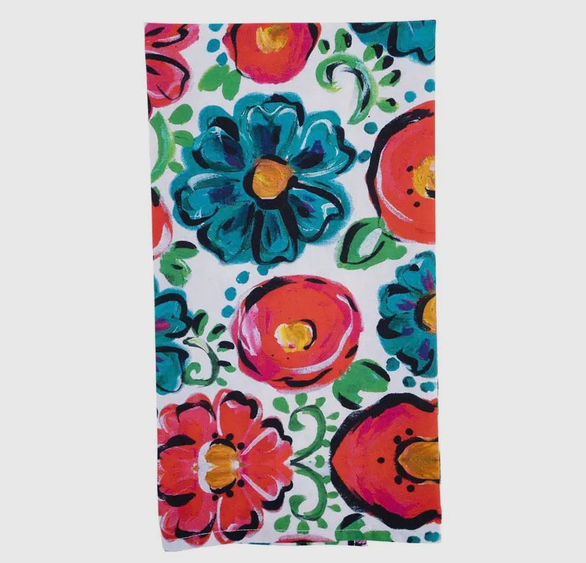 White Floral Tea Towel