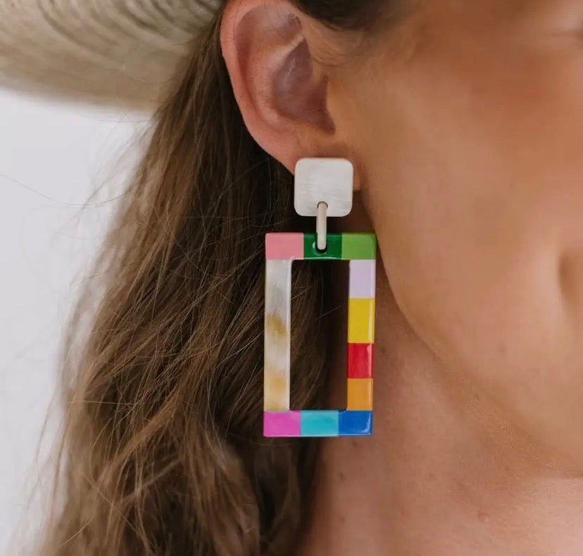 Rainbow Colorblock Earrings￼