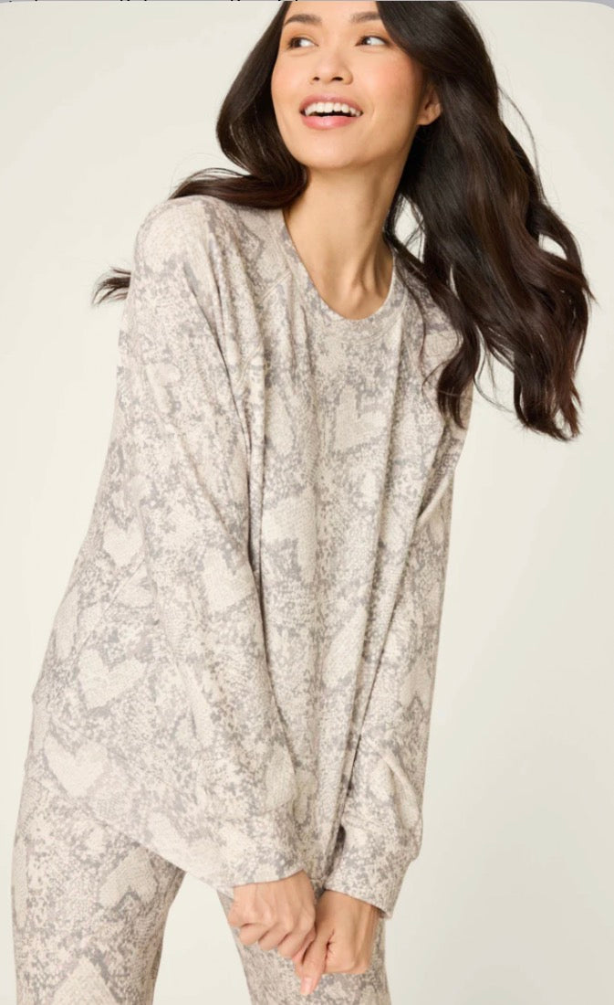 Snakeskin Heart Print Peachy PJ Set