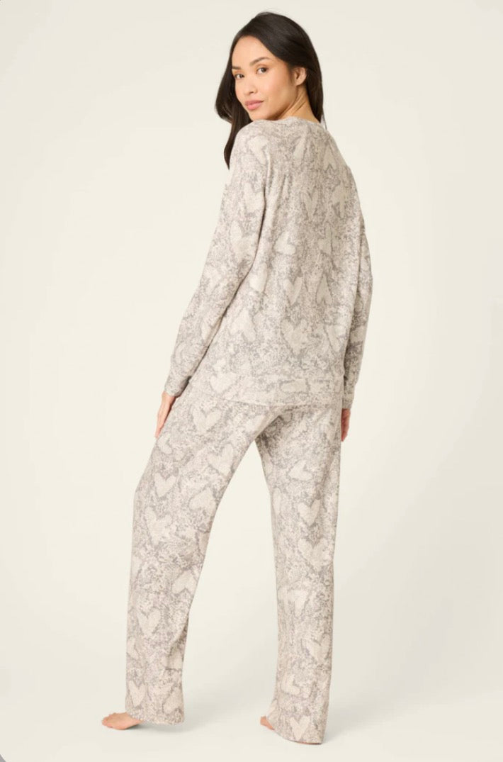 Snakeskin Heart Print Peachy PJ Set