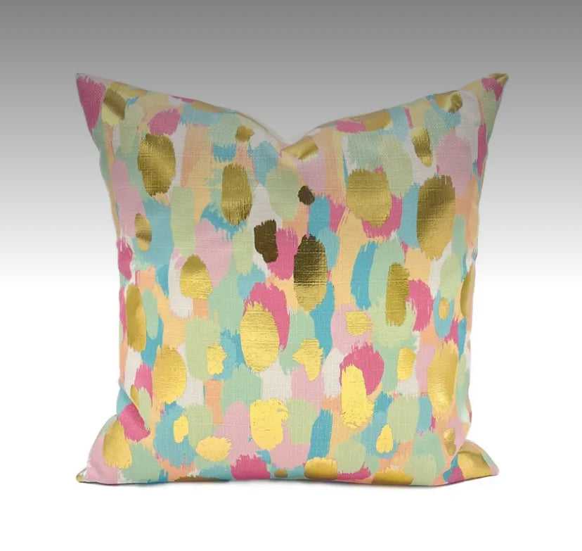 Gold Foil Pastel Paint Leopard Print Pillow