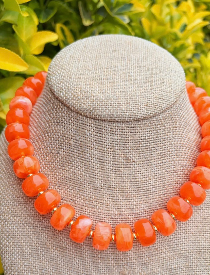 Orange Round Beaded Necklace