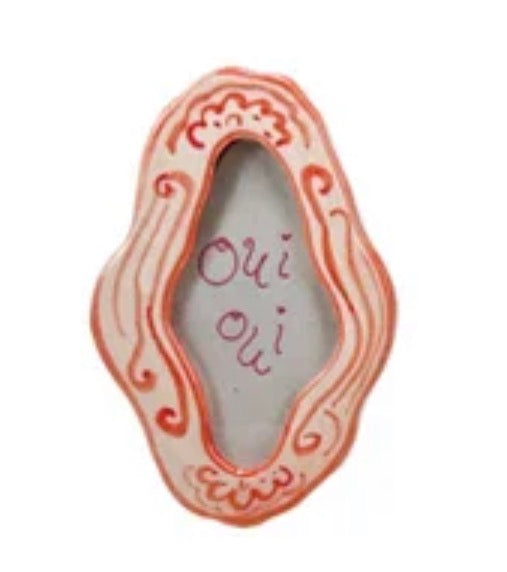 Hand-Painted Stoneware Mini Photo Frame Magnet w/ Word/Saying, 10 Styles