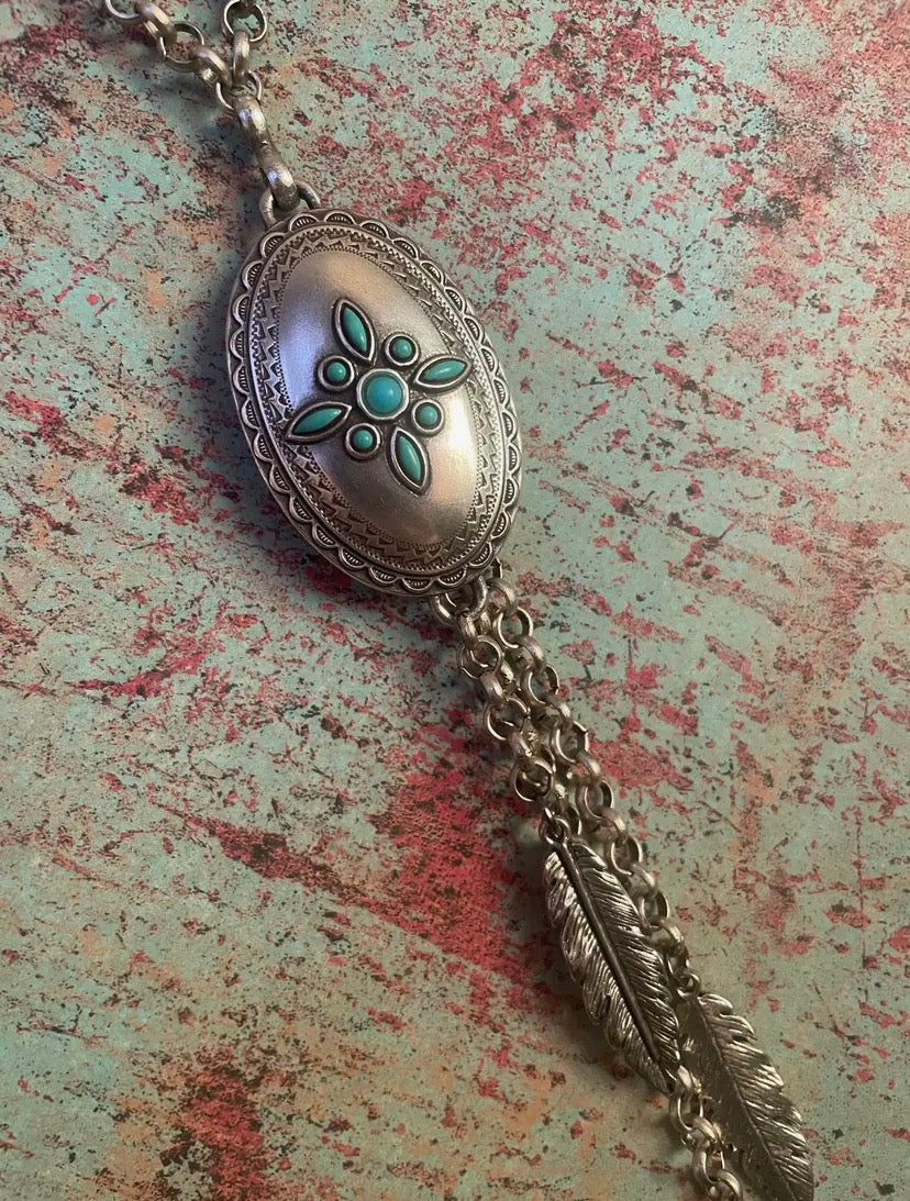 Concho & Feather Charm Necklace