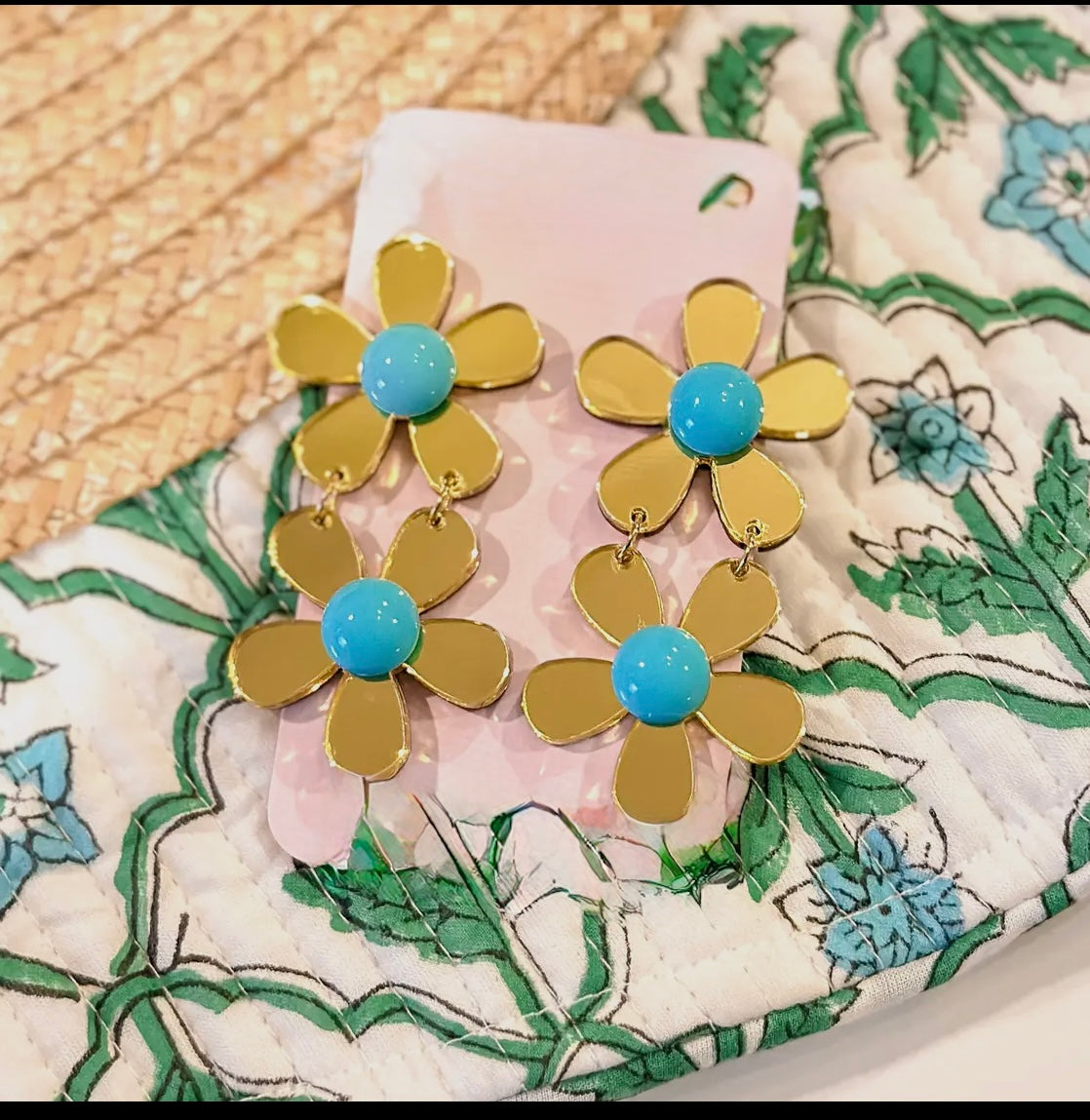 Turquoise Double Daisy Earrings