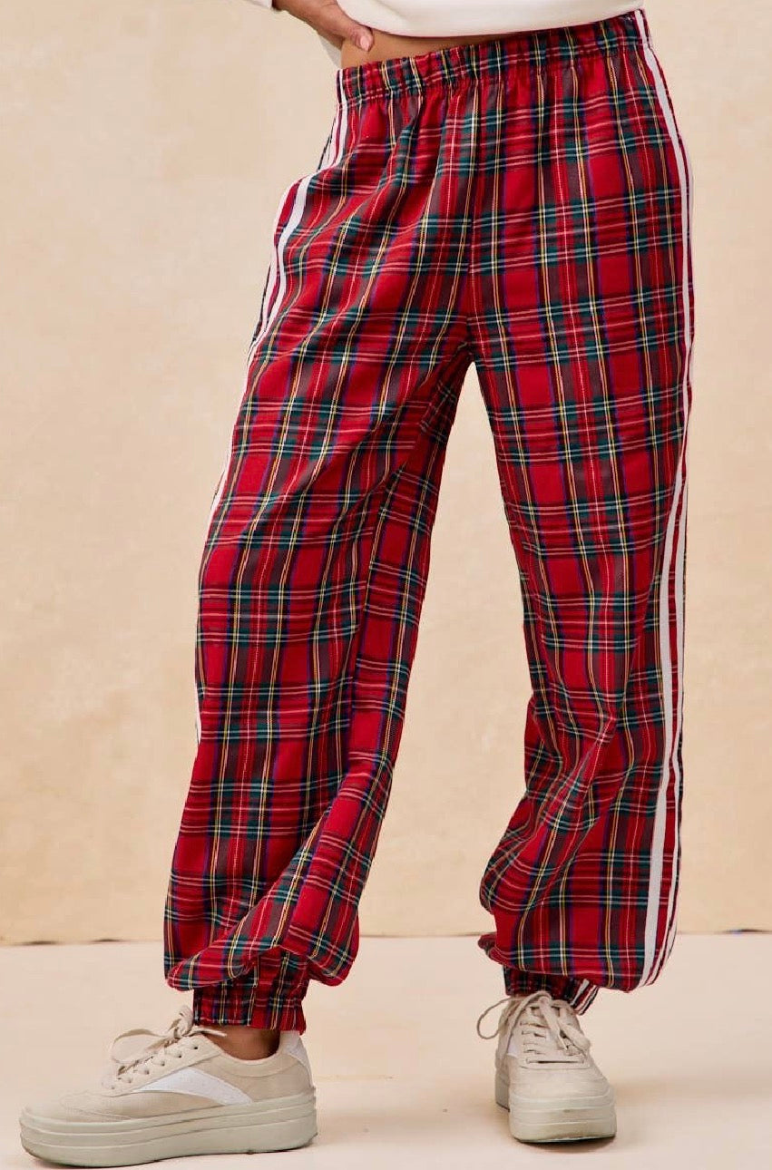 SIDE LINES CHRISTMAS PLAID TRACK PANTS