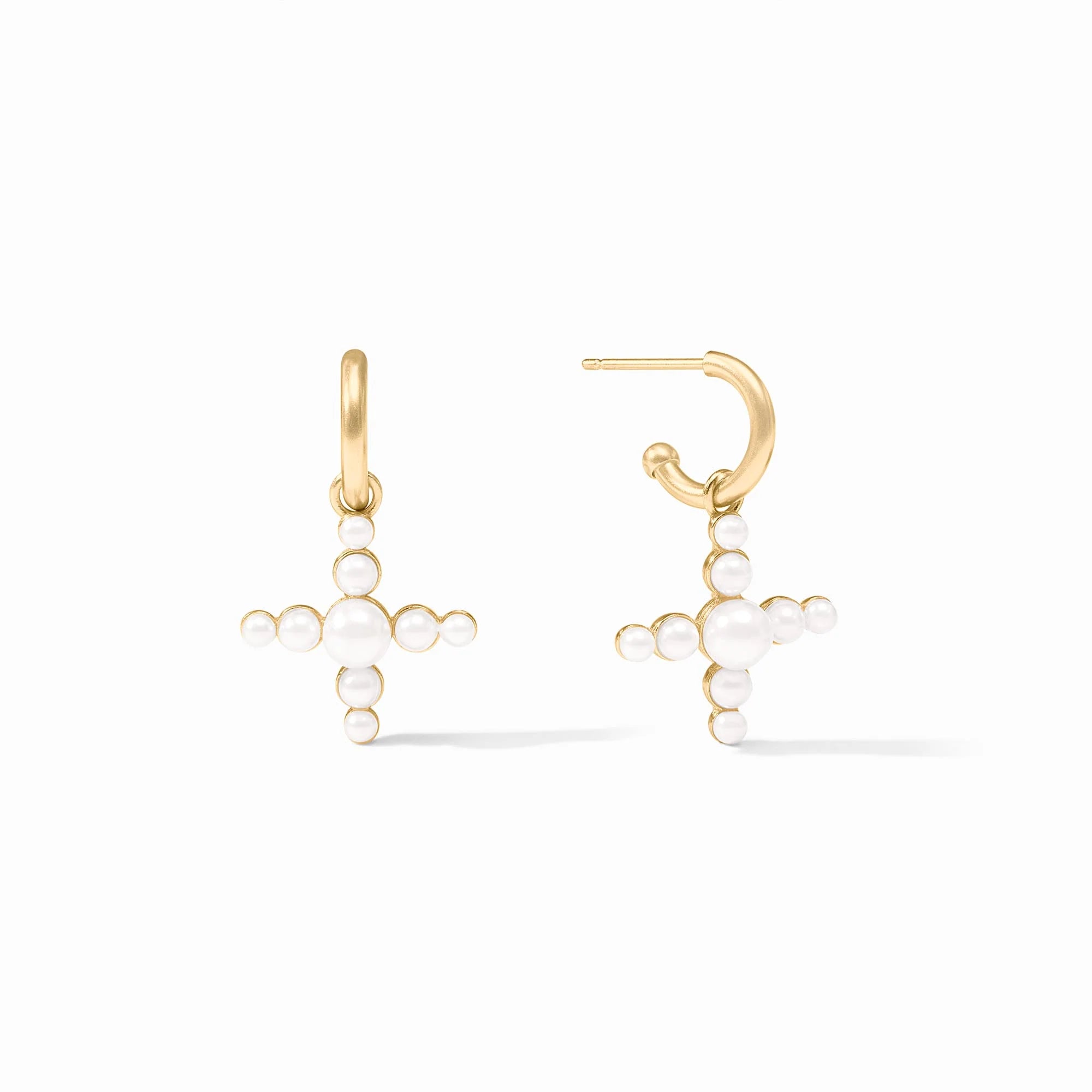 Gumdrop Pearl Cross Hoop & Charm Earring