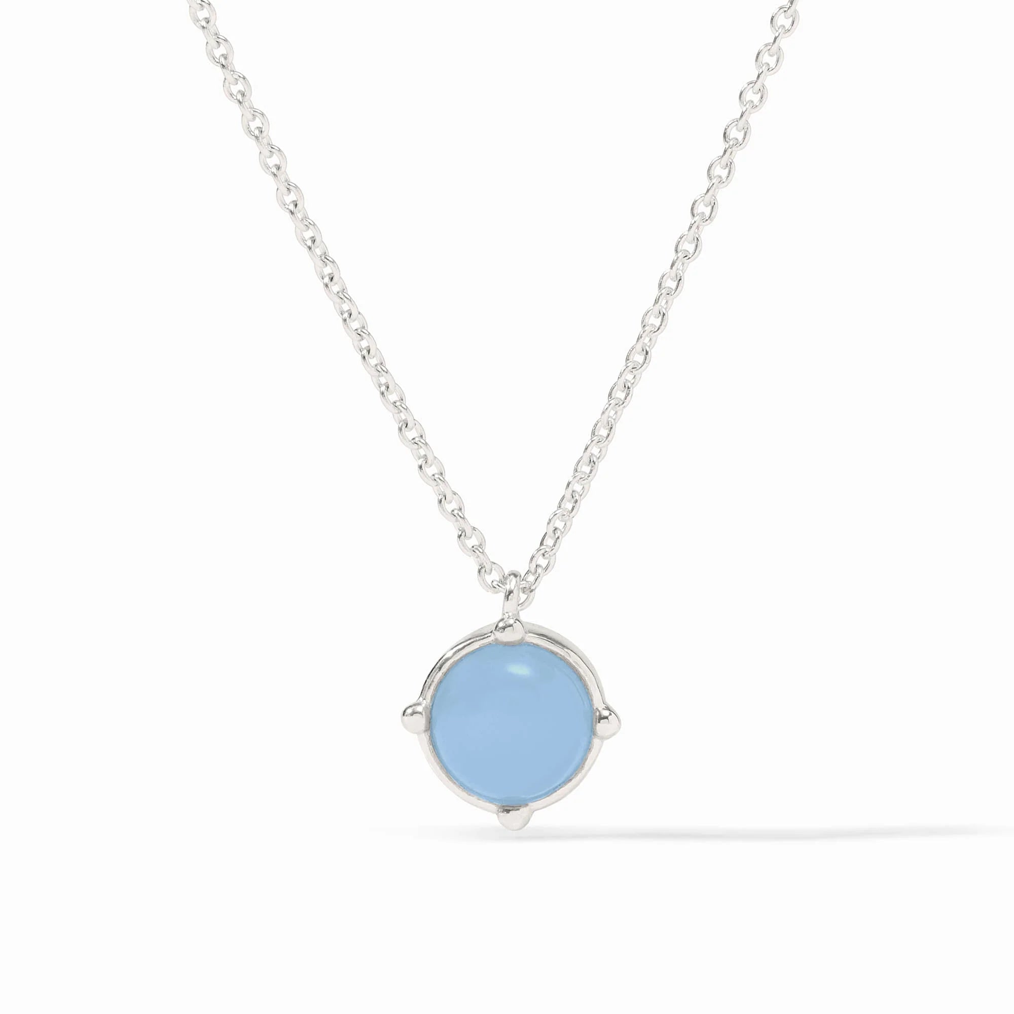 Honeybee Solitaire Chalcedony Blue Silver Necklace