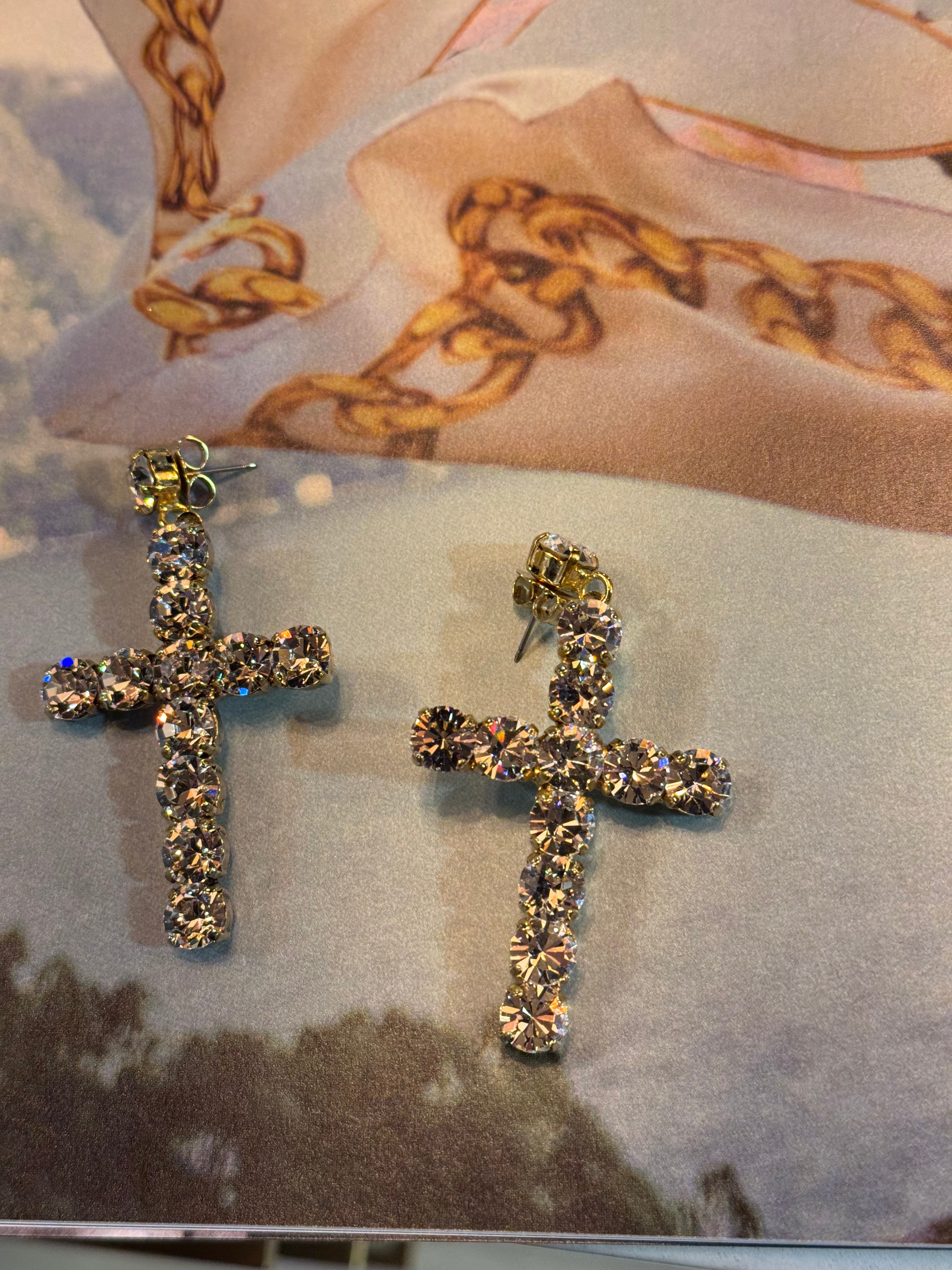 Donatella Cross Clear Earring