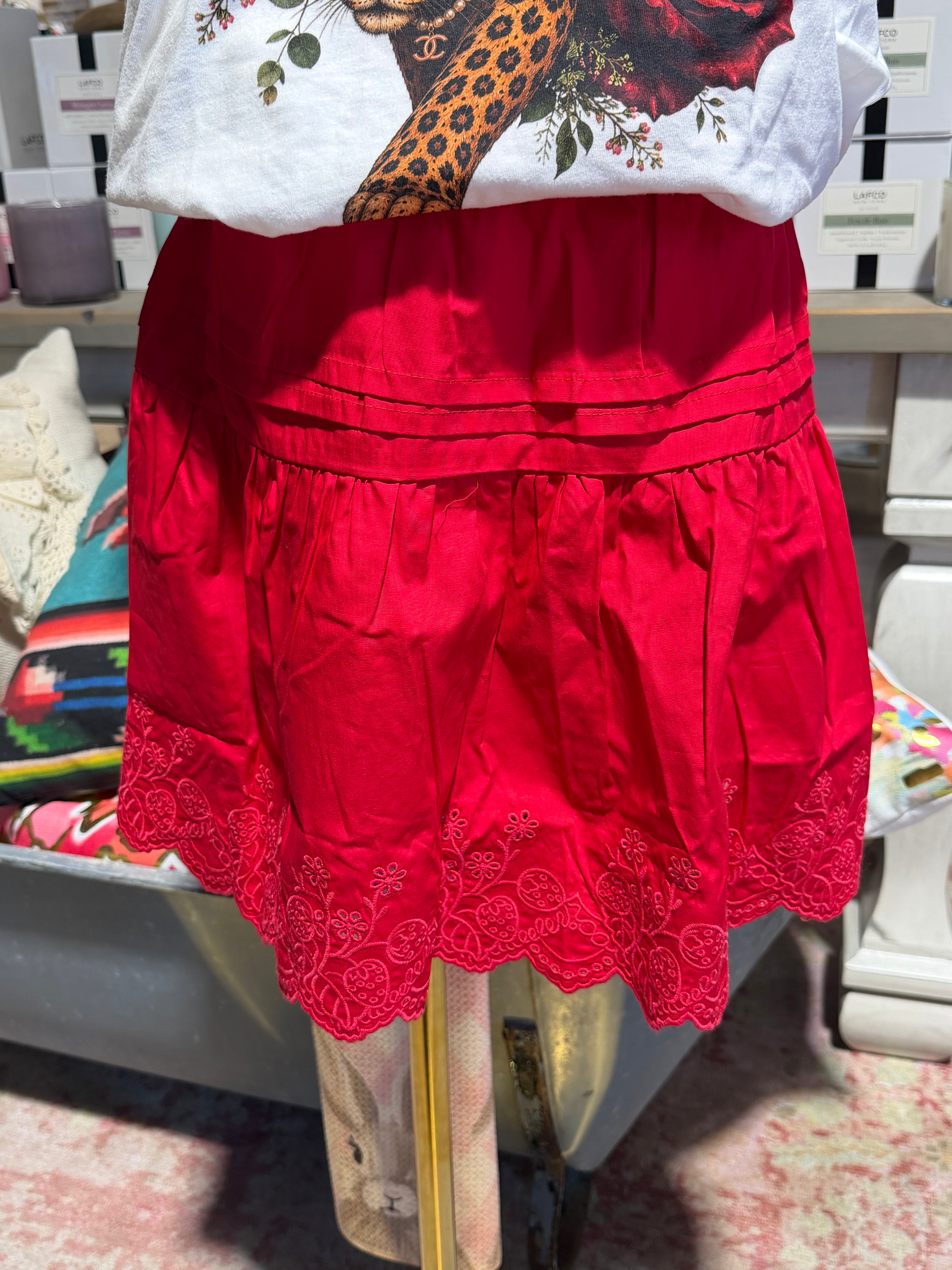 Red Eyelet Skirt