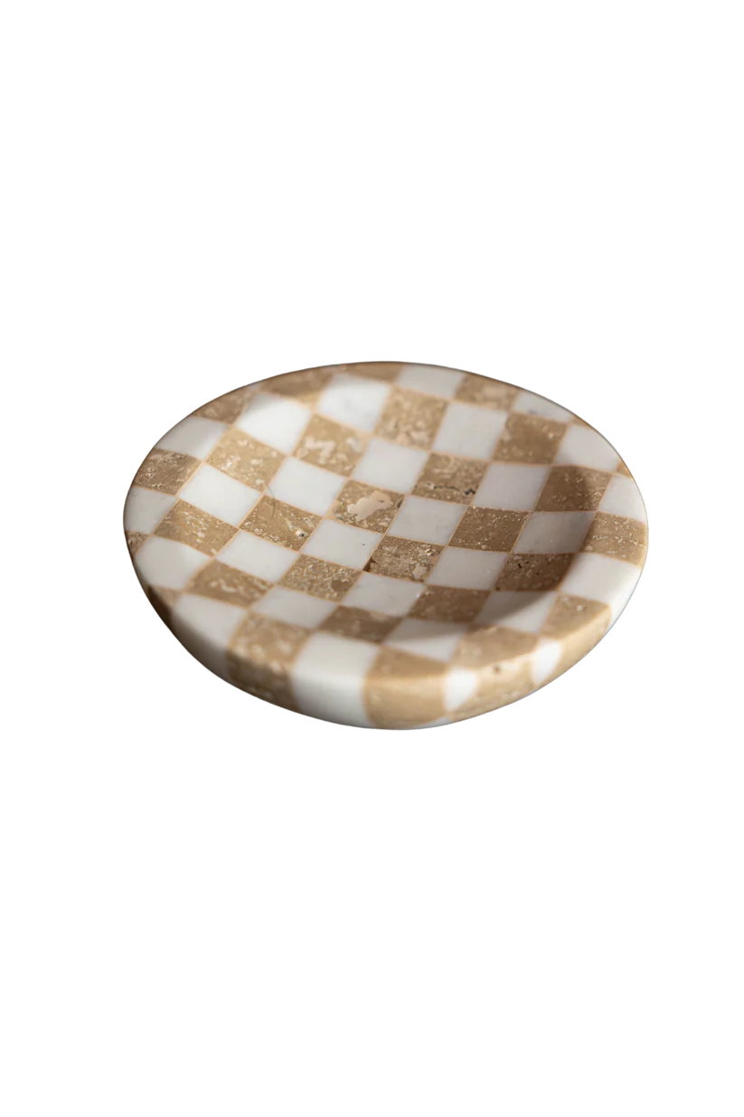 Checkered Travertine & Marble Soap Dish