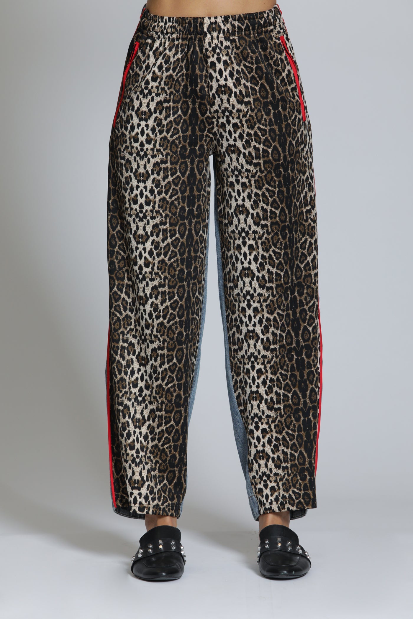 Leopard/Denim Mixed Joggers