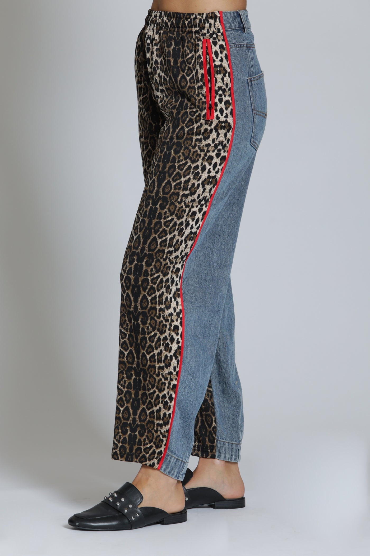 Leopard/Denim Mixed Joggers