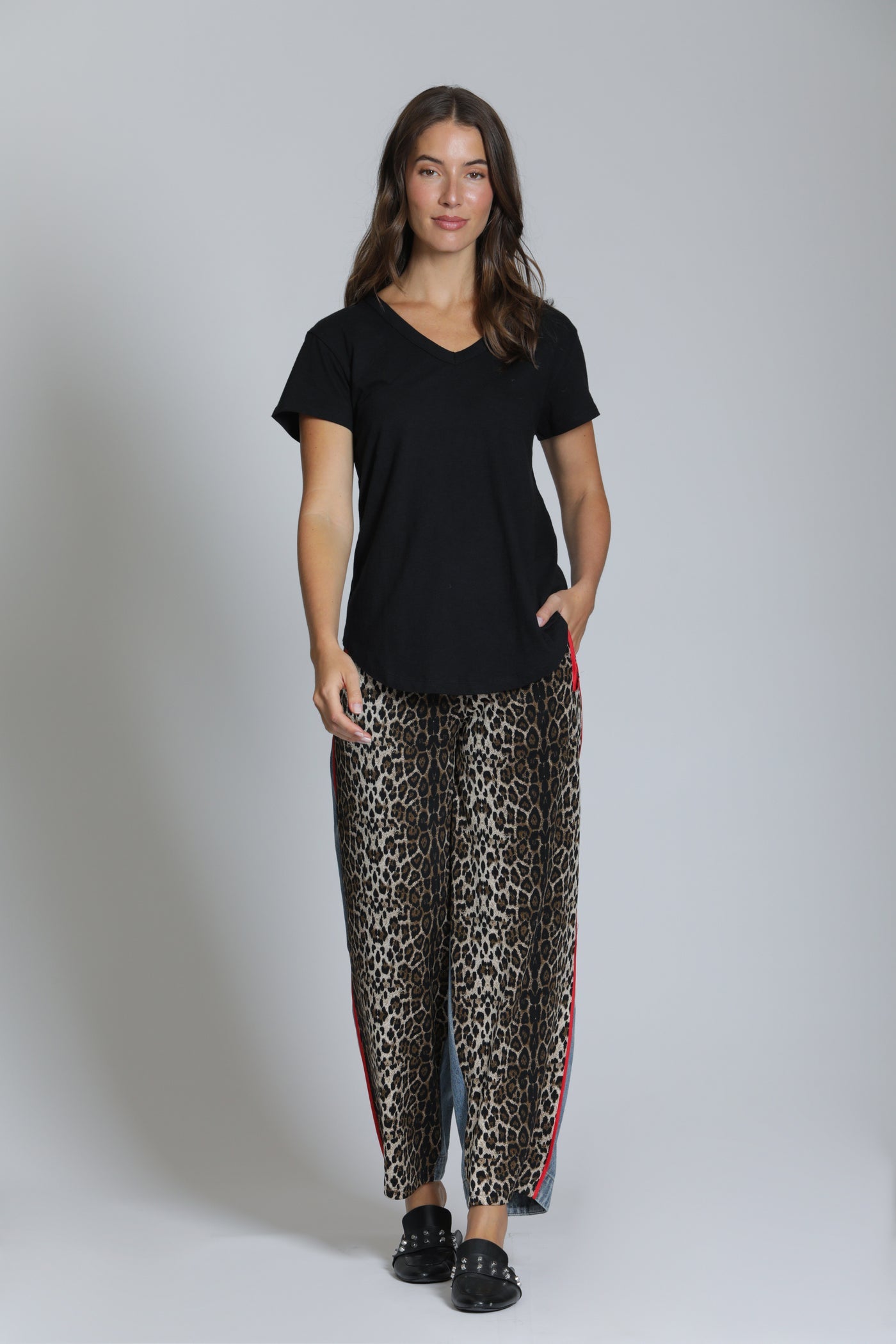 Leopard/Denim Mixed Joggers