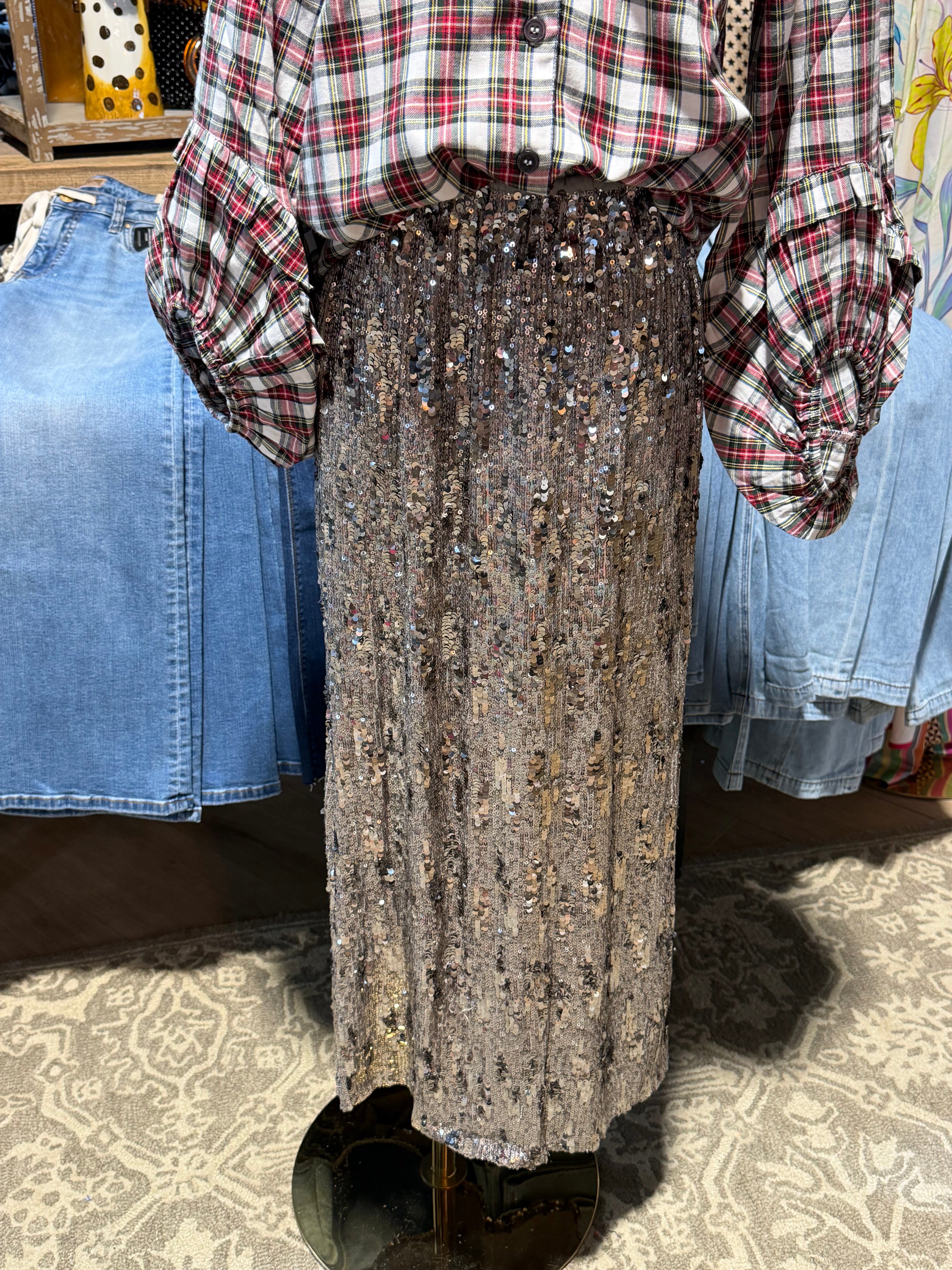Silver Sequin Skirt
