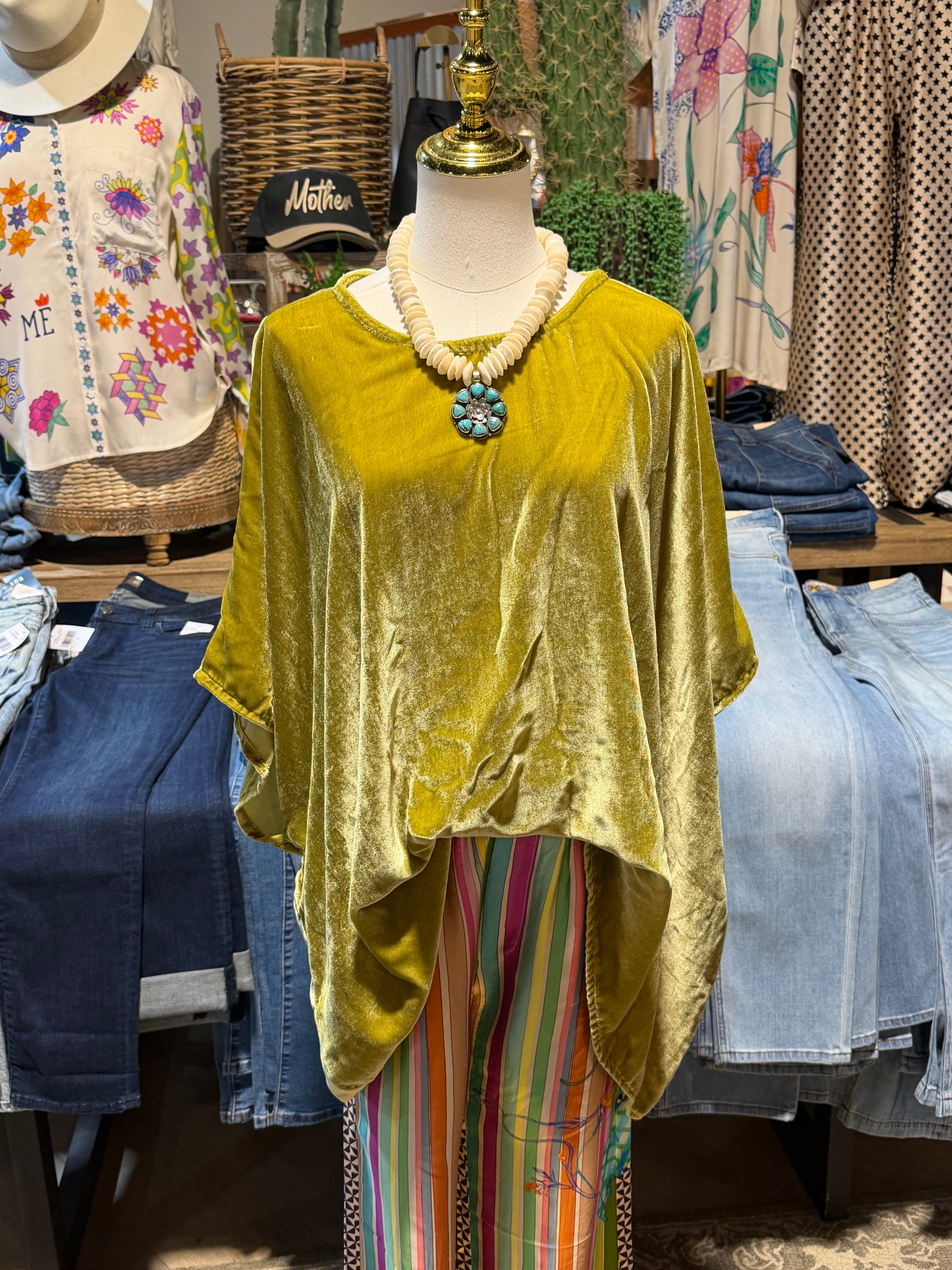 Chartreuse Silk Velvet Scarf Top