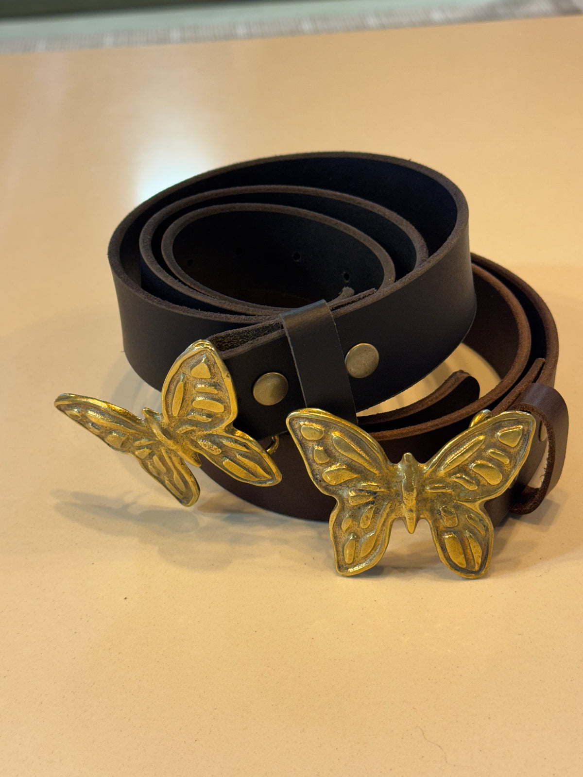 Vintage 90\'s  Black Leather Gold Butterfly Black Rhinestone Buckle Womens‎ Sm Women Black Stretch Band High Waist Hip Belt Gold Metal  main image 3