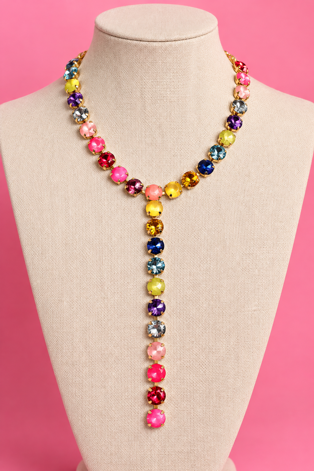 Multicolor Crystal Y Drop Statement Necklace