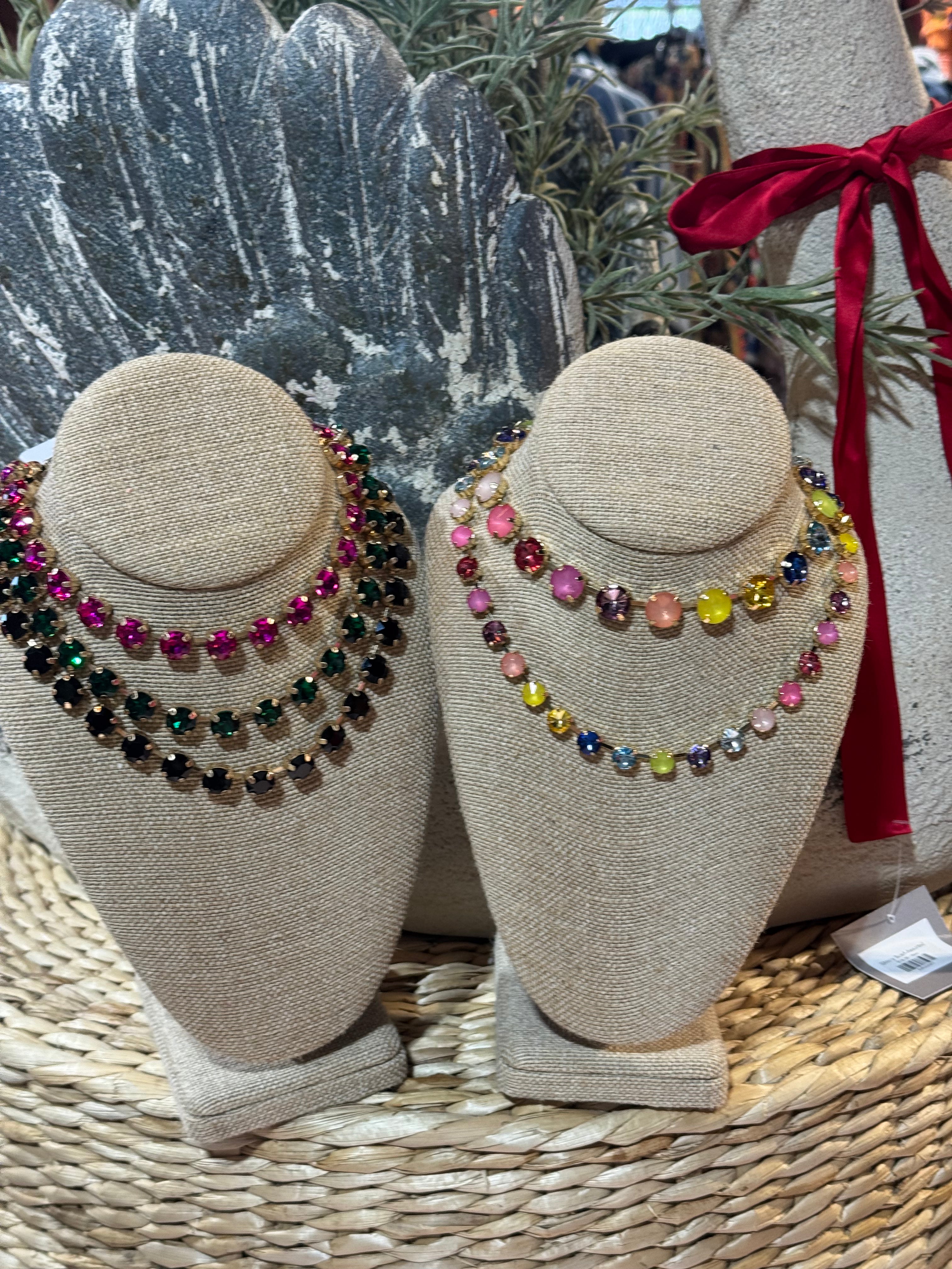 Multicolor Round Stone Cluster Necklace- Assorted