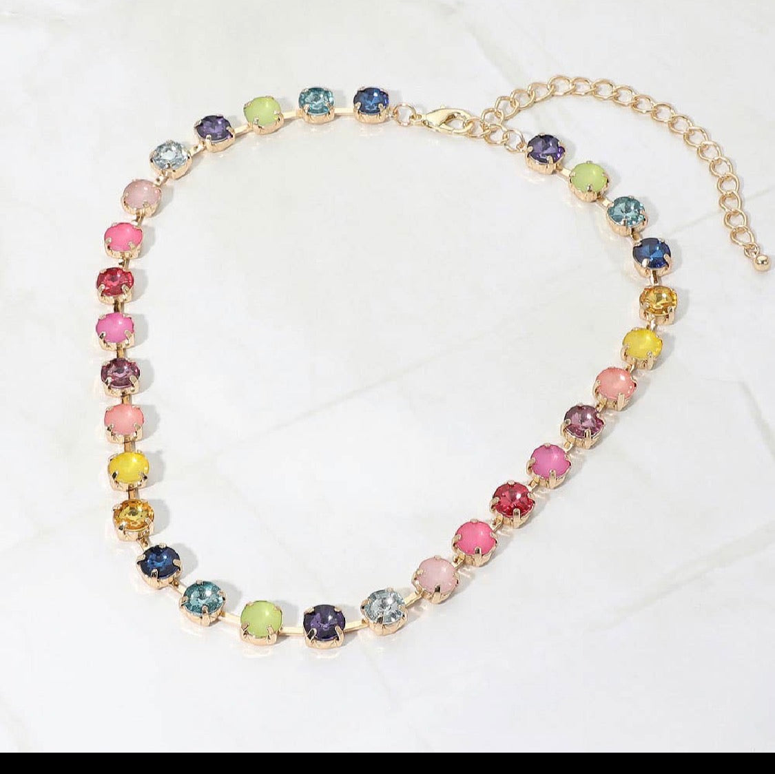 Multicolor Round Stone Cluster Necklace- Assorted