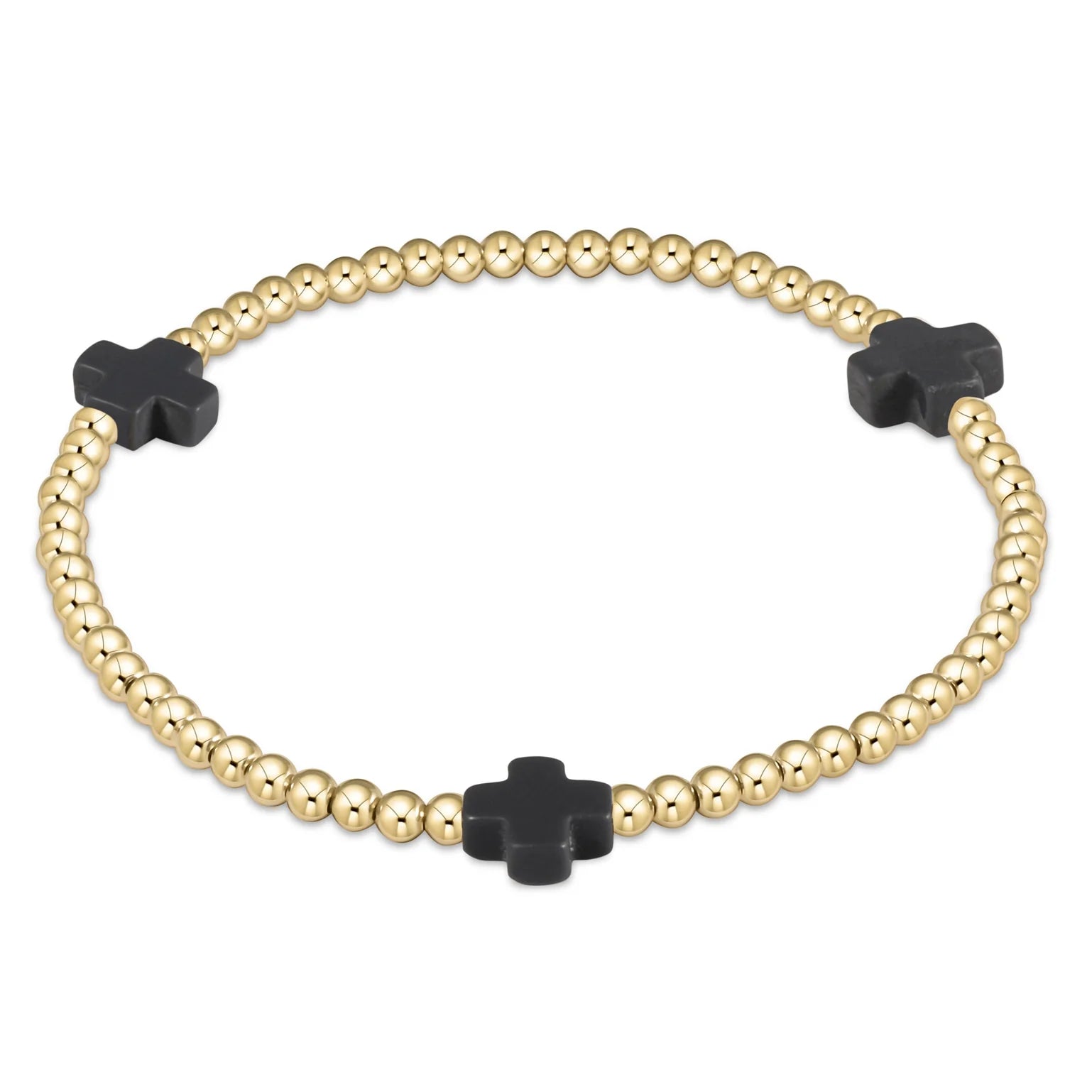 Charcoal Signature Cross Gold 3mm Beaded Bracelet