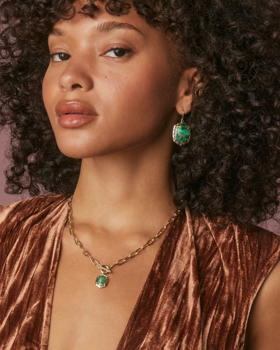 Daphne Veined Green Malachite Gold Link Chain Necklace