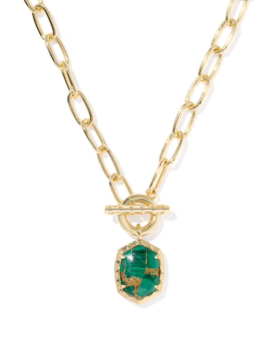 Daphne Veined Green Malachite Gold Link Chain Necklace