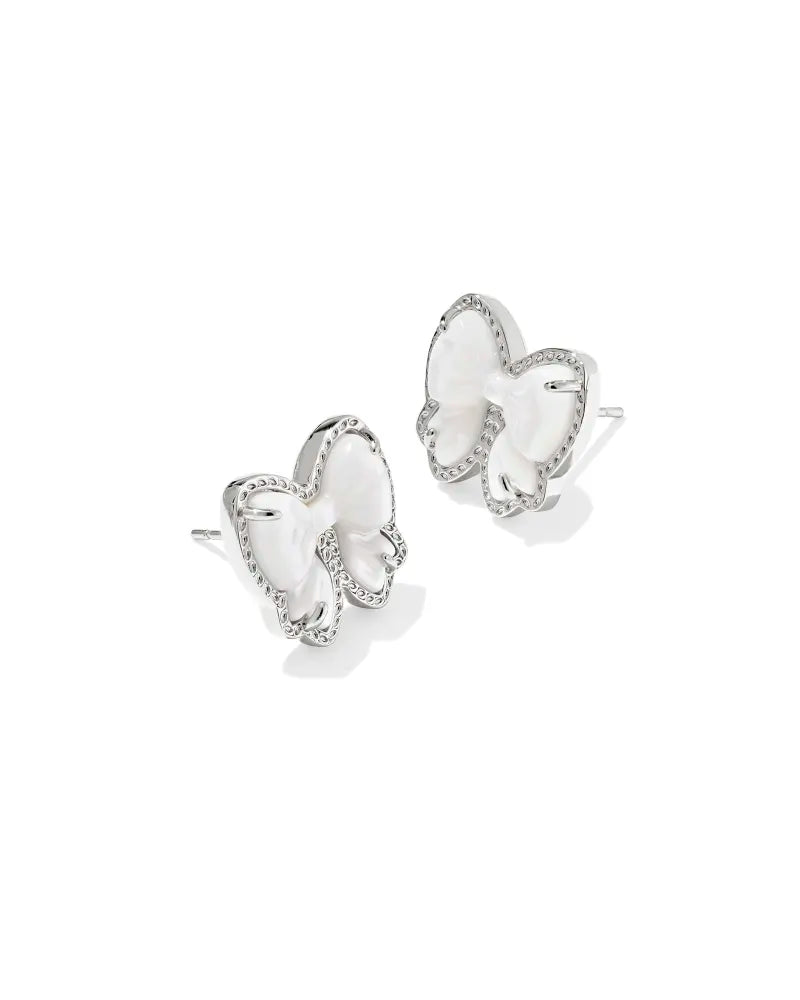 Haley Ivory Bow Silver Stud Earrings