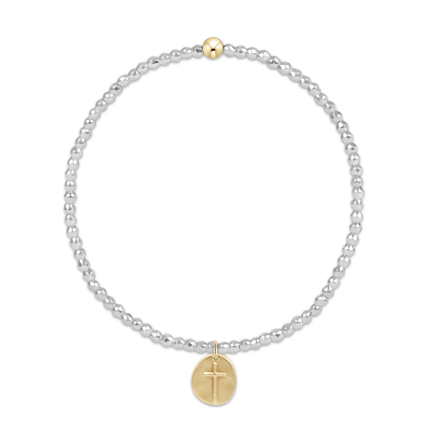 2mm Inspire Small Gold Charm Bright Silver Faceted Hematite Bead Bracelet