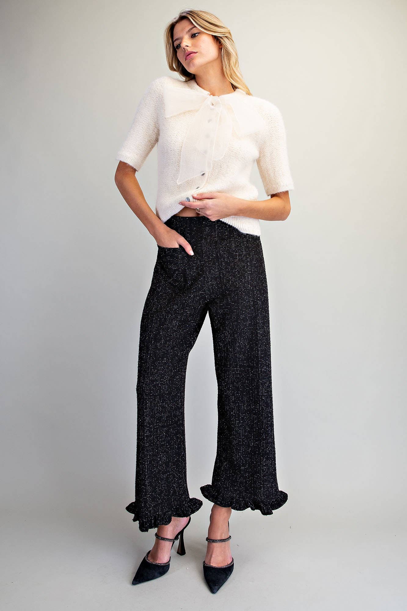 TWEED RUFFLE HEM PANTS