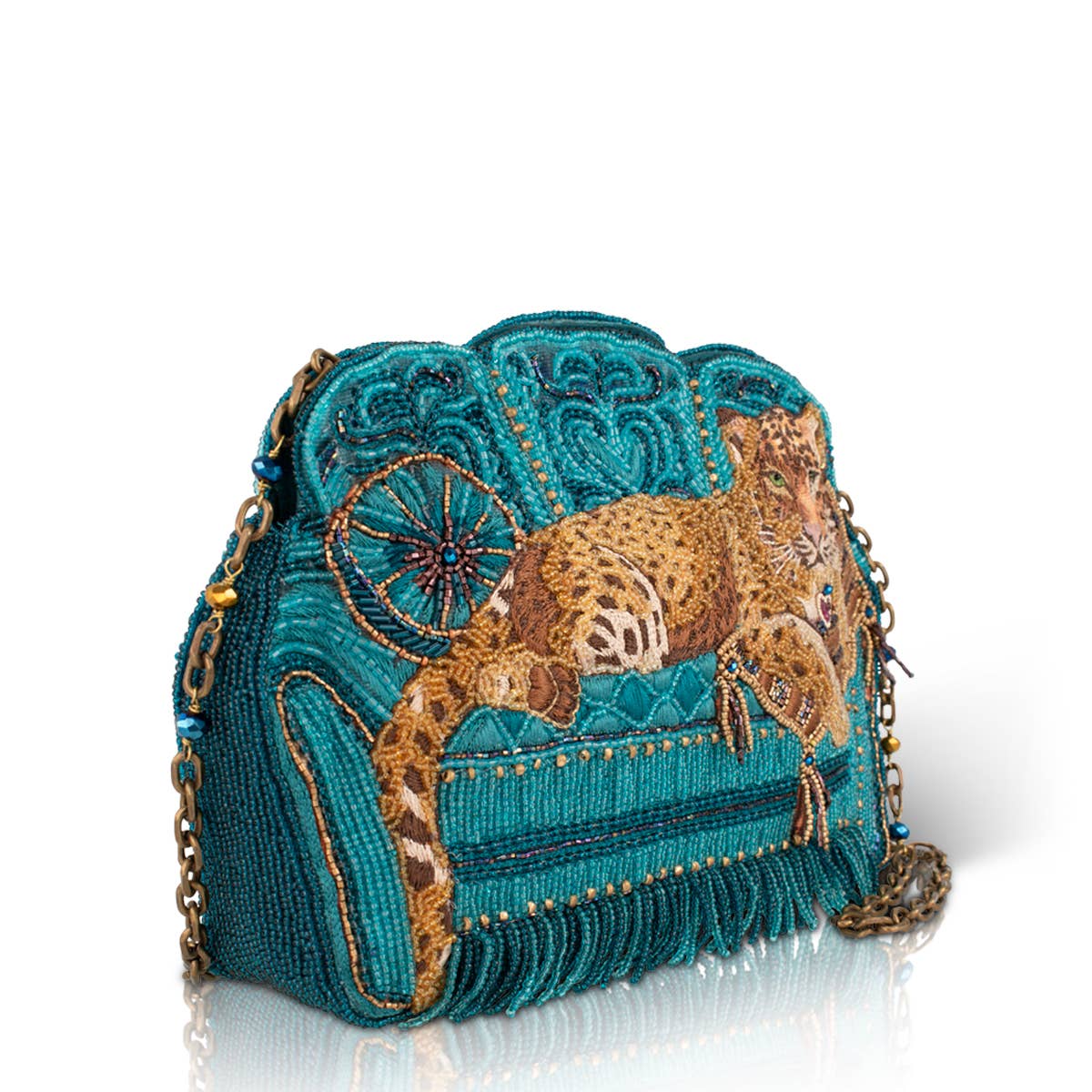 Lazy Leopard beaded teal couch crossbody bag