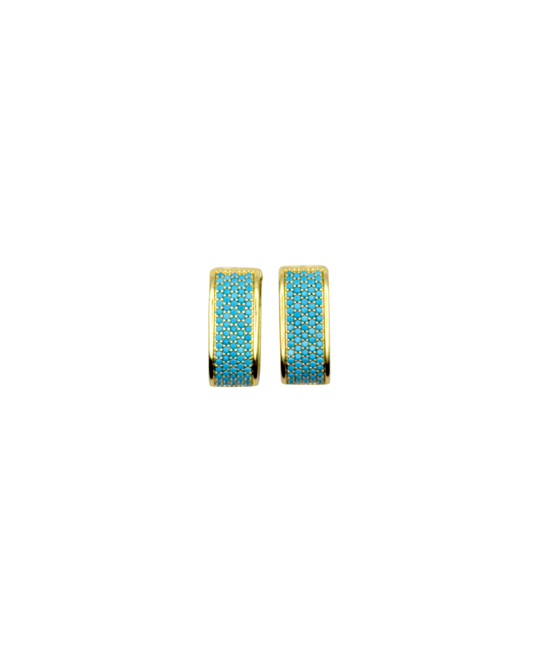 18K Gold and Turquoise Waterproof Pave Huggie Earrings