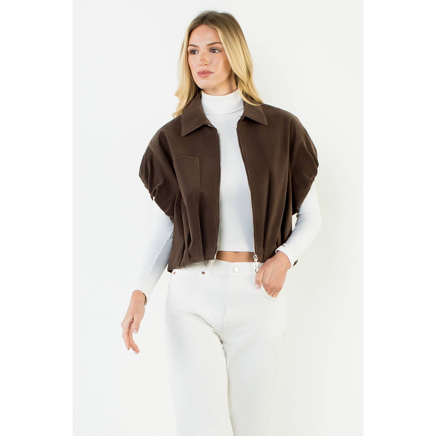 Sleeveless Suede Zip Jacket