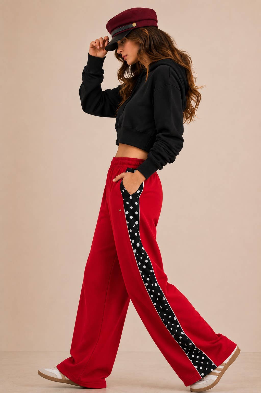 POLKA DOT SIDE STRIPE WIDE LEG SWEATPANTS