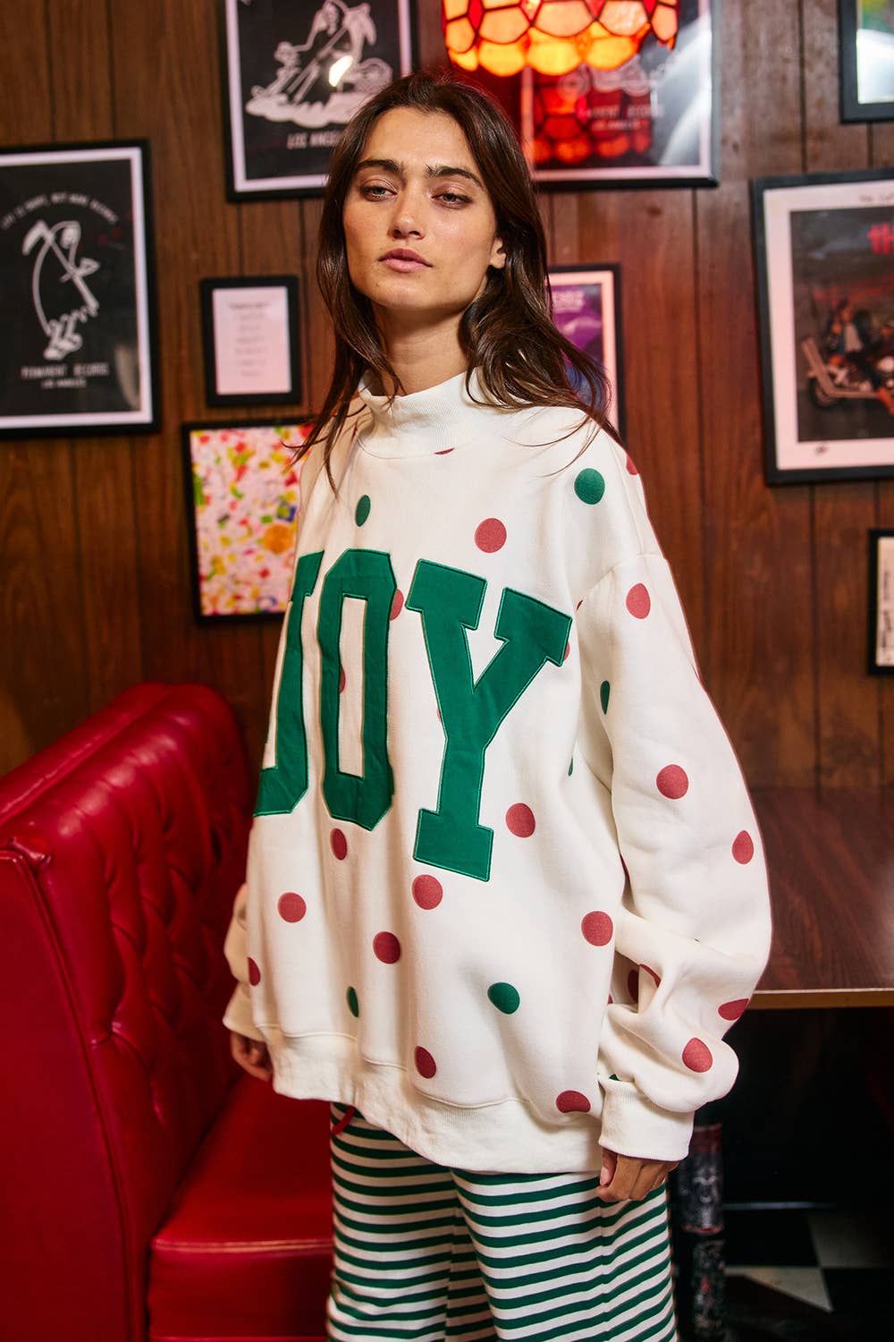 | 'JOY' Applique Patch Polka-Dot Sweatshirt
