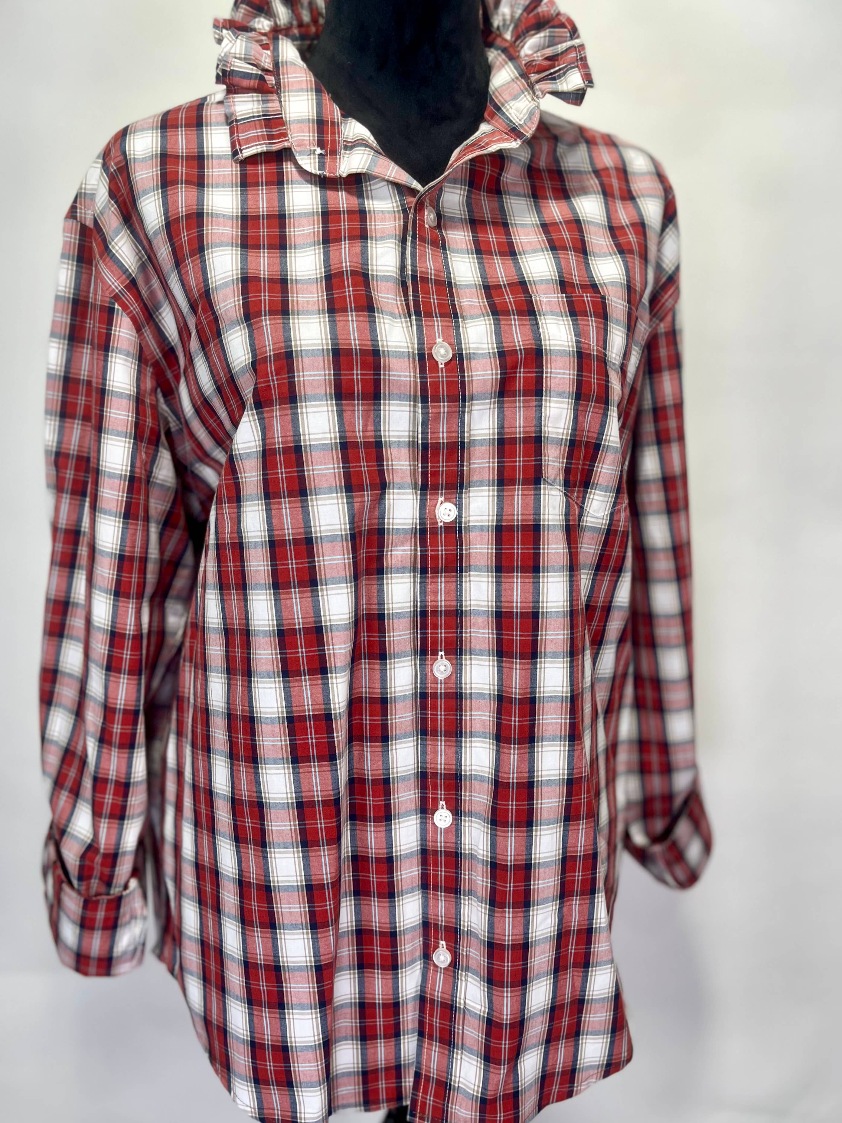 Ruffle Collar Shirt Rust,Cream,Tan PLD Women  L - XL