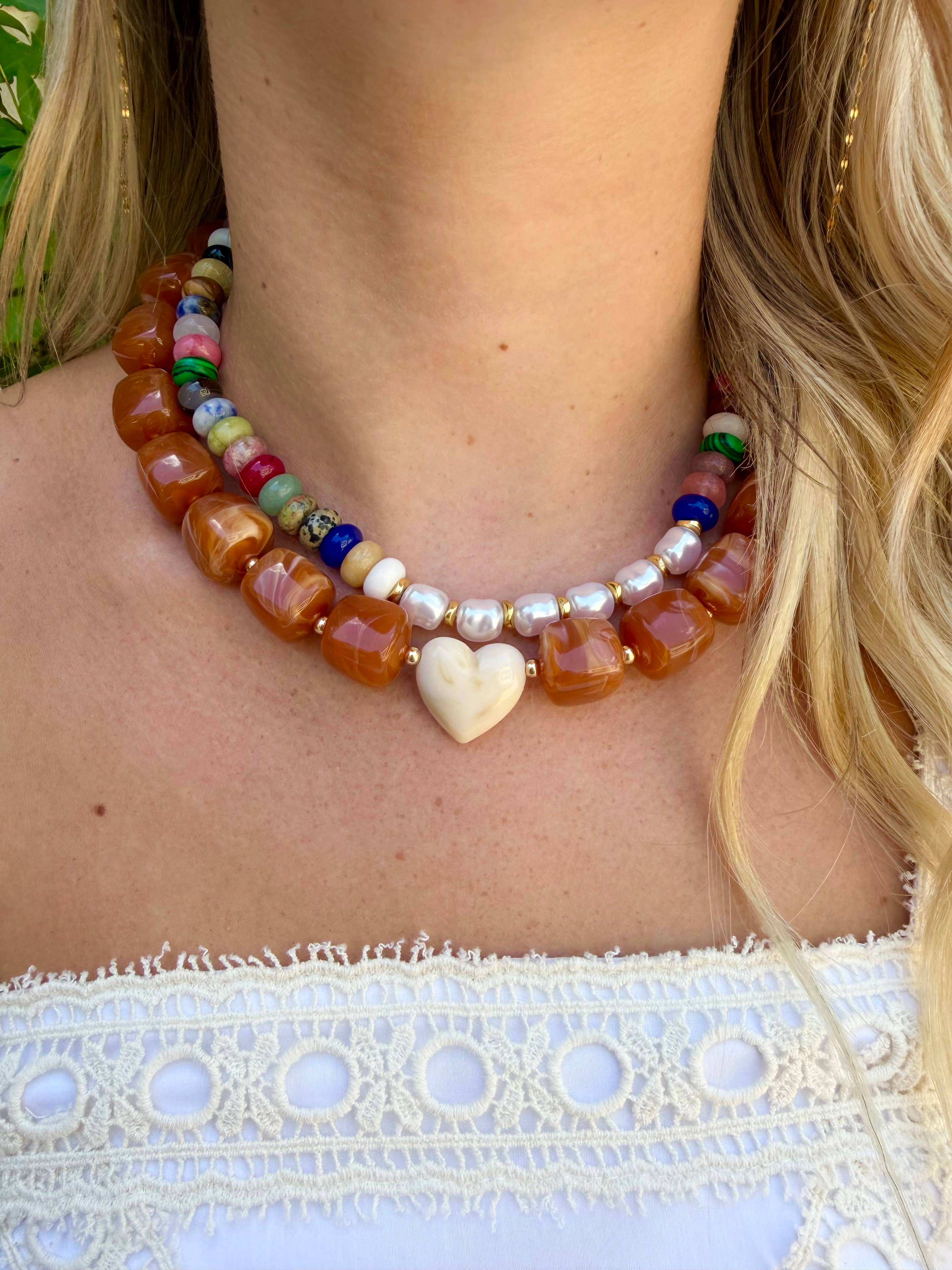 Jordan Chunky Beaded Heart Necklace- Multi