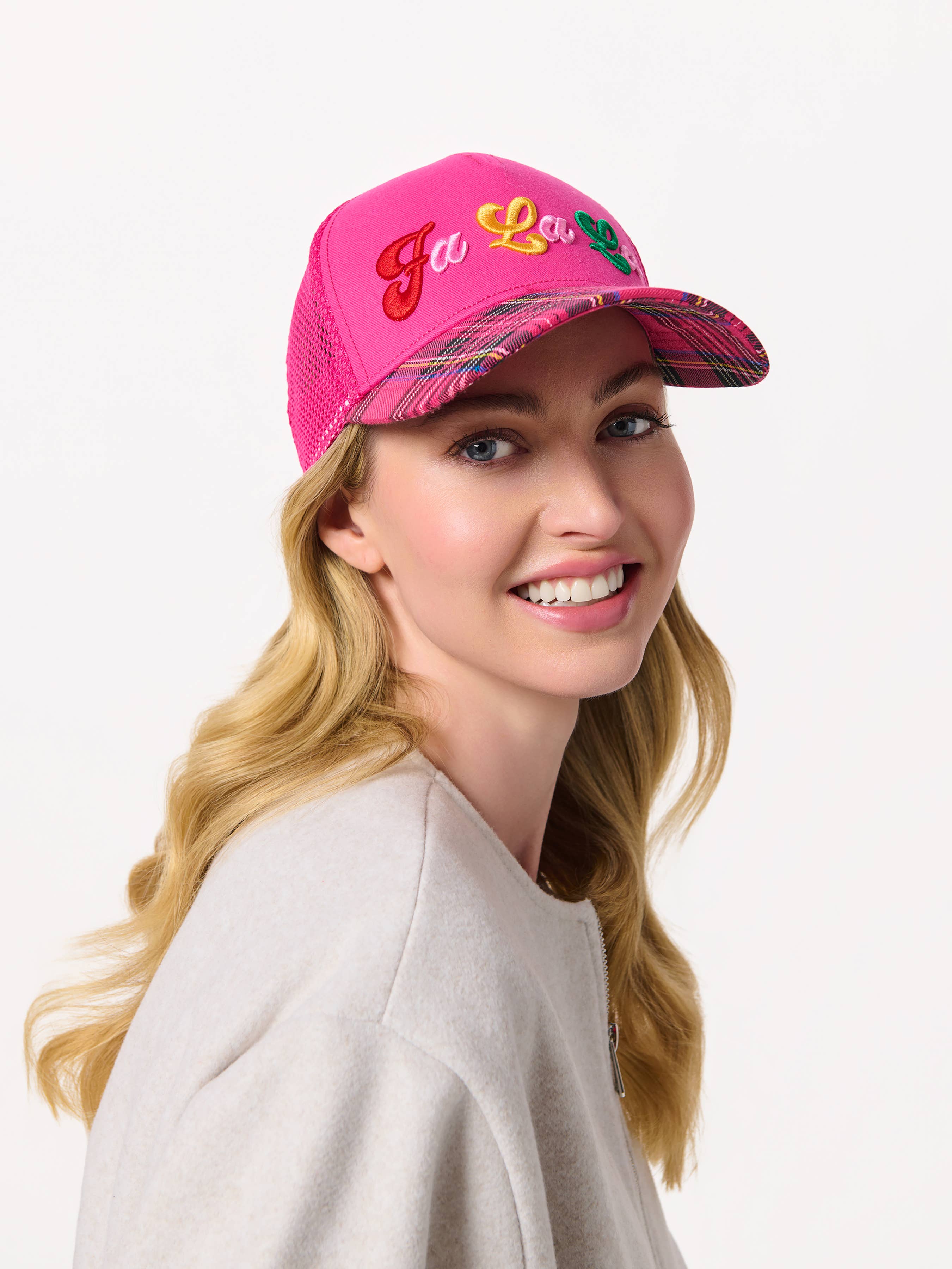 "FA LA LA" TRUCKER HAT, PINK