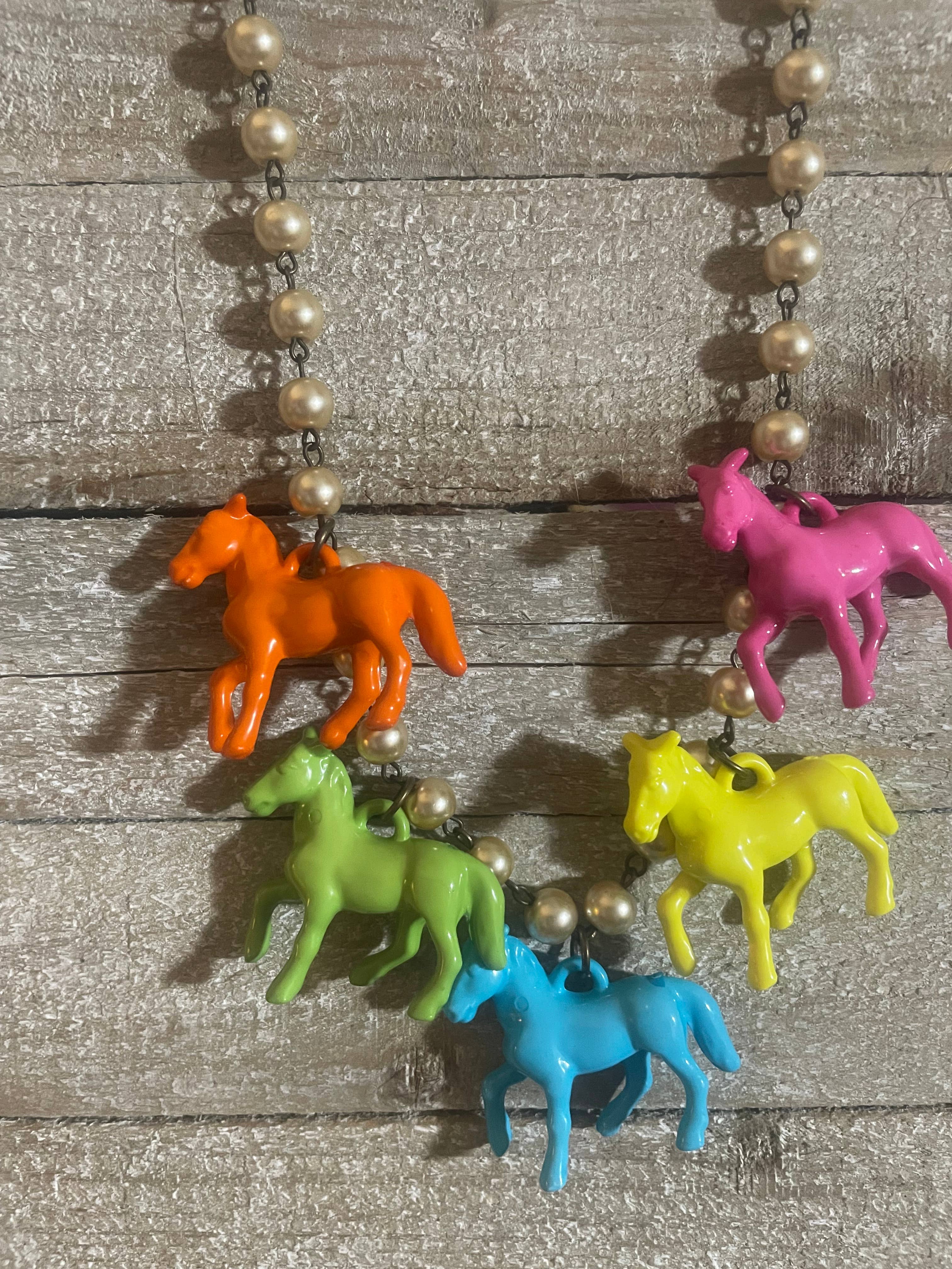 Pony Horse Club Necklace on Pearls 